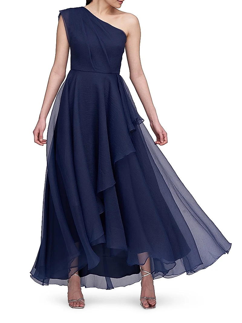 Savannah Pebbled Organza One-Shoulder Gown