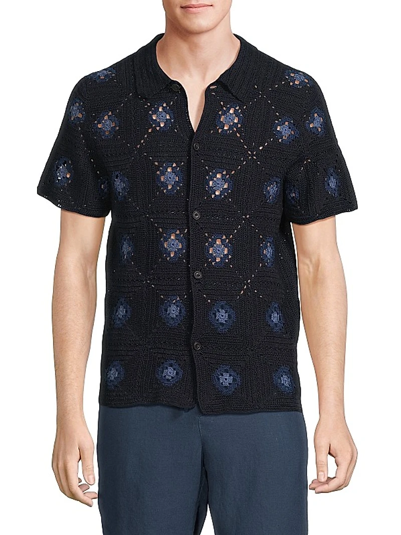 Crocheted Cotton Open-Knit Shirt