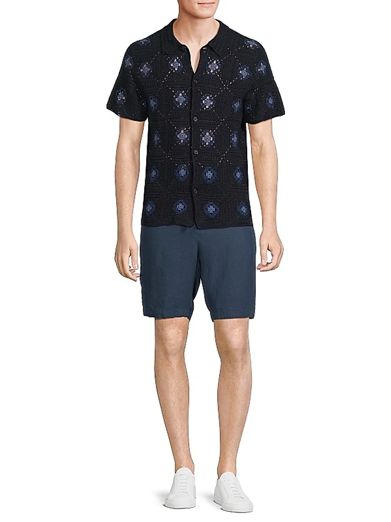 Crocheted Cotton Open-Knit Shirt