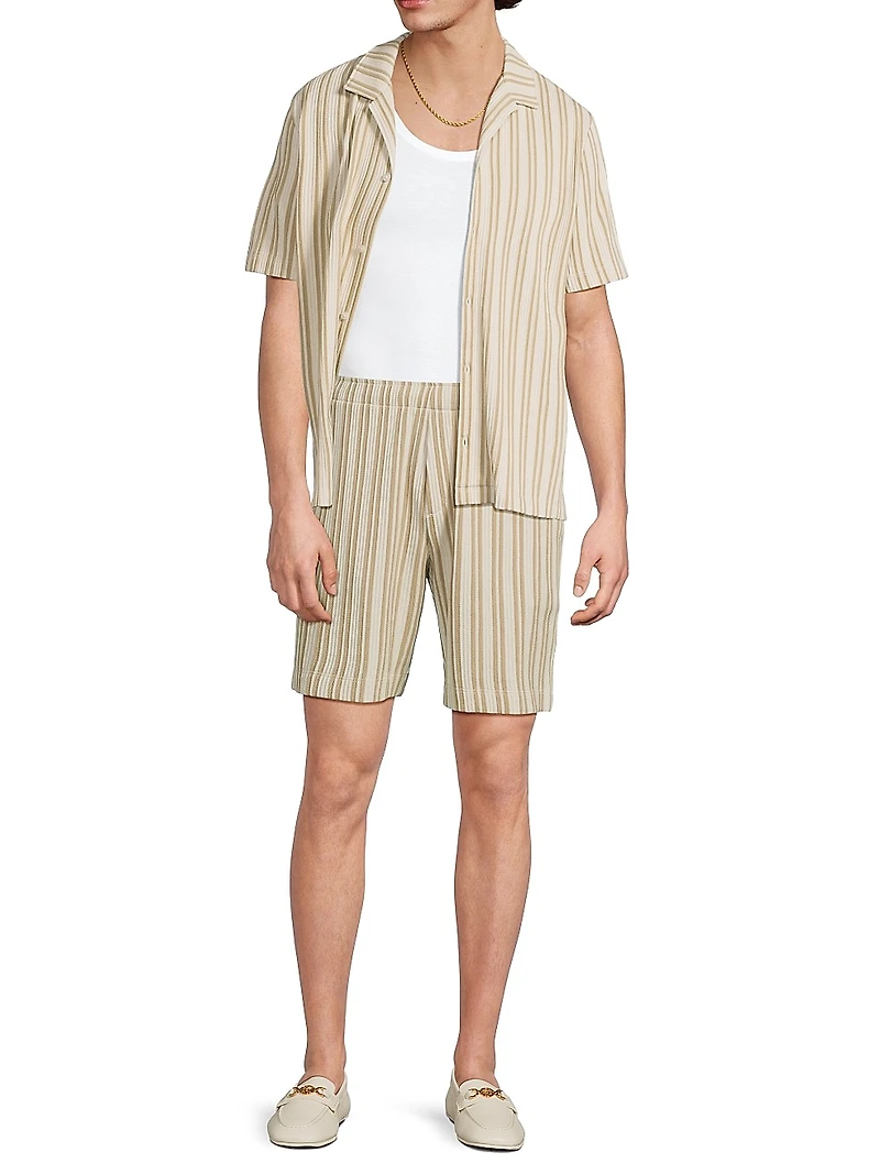 Jacquard Striped Cotton-Blend Camp Shirt