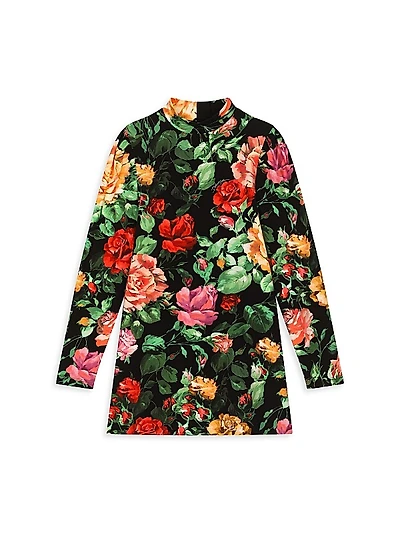 Little Girl's & Girl's Floral Print Velour Turtleneck Dress