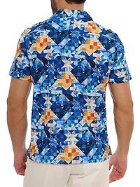 Sashiko Graphic Stretch-Cotton Seersucker Camp Shirt