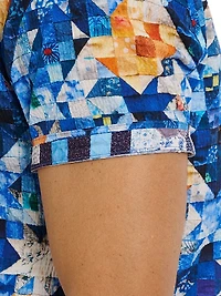 Sashiko Graphic Stretch-Cotton Seersucker Camp Shirt