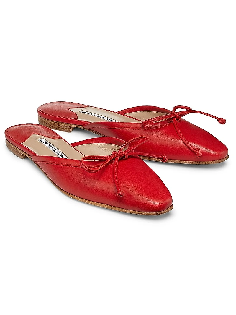 Ballerimu Bow-Detailed Leather Flat Mules