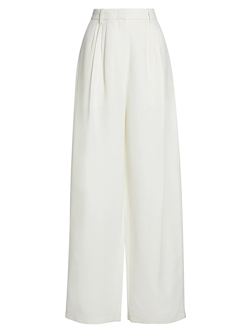 Wool-Blend Pleated Wide-Leg Trousers