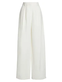 Wool-Blend Pleated Wide-Leg Trousers