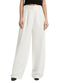 Wool-Blend Pleated Wide-Leg Trousers