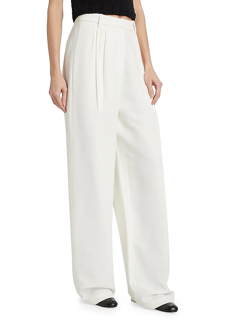 Wool-Blend Pleated Wide-Leg Trousers