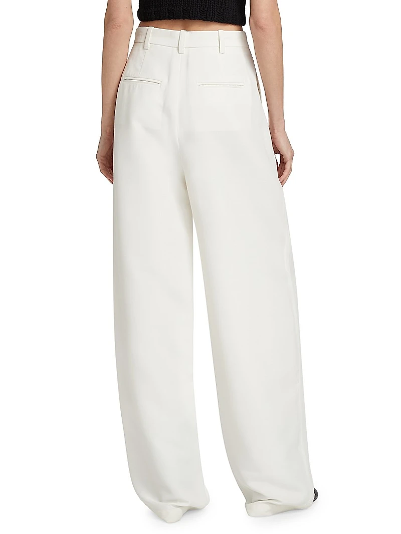 Wool-Blend Pleated Wide-Leg Trousers