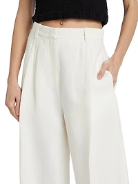 Wool-Blend Pleated Wide-Leg Trousers
