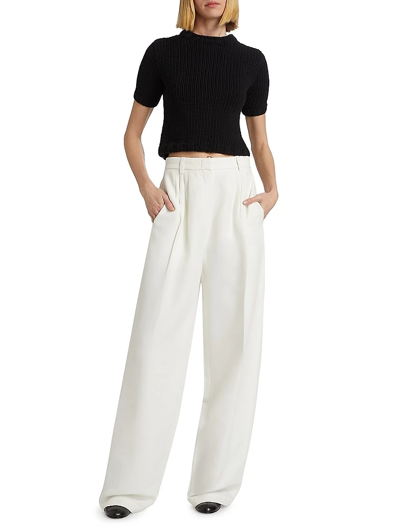 Wool-Blend Pleated Wide-Leg Trousers