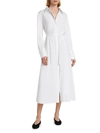 Cotton Poplin Tie-Waist Shirtdress