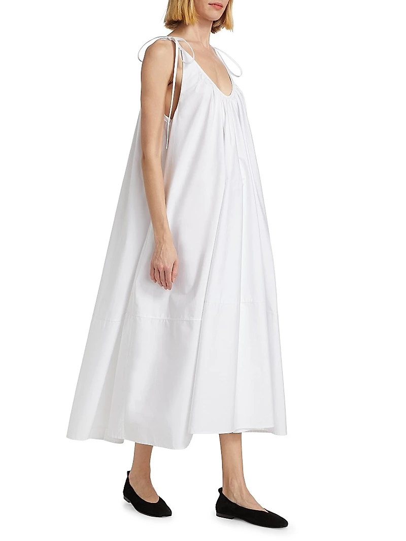 Gathered Cotton Poplin Maxi Dress