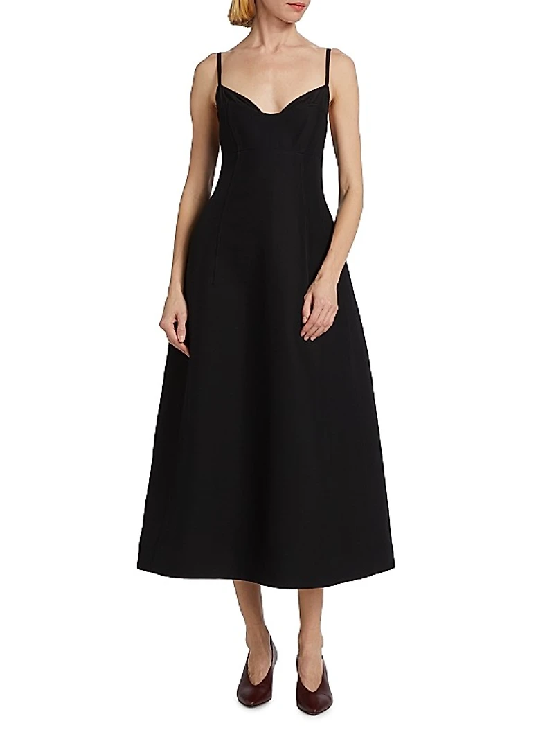 Bustier-Cup Seamed Midi-Dress