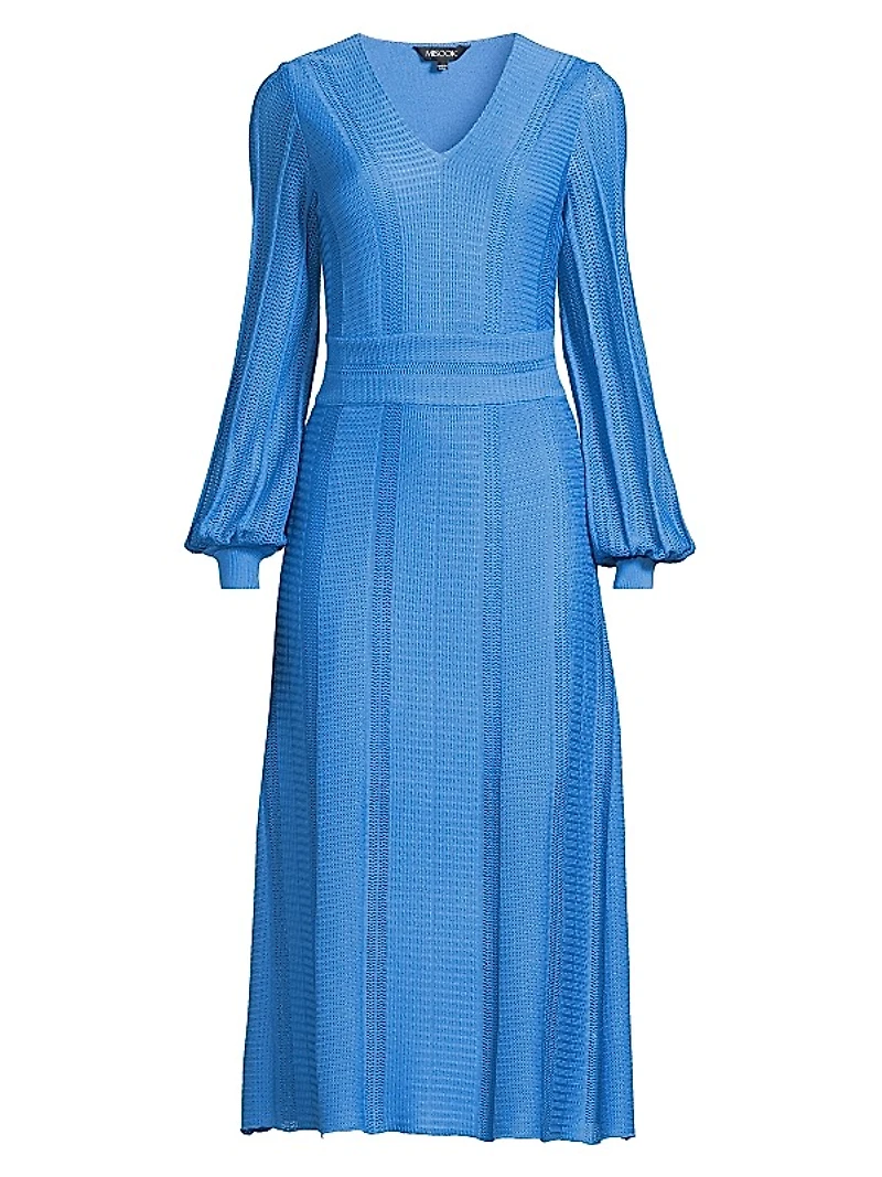 V-Neck Pointelle Knit Midi-Dress