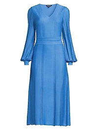 V-Neck Pointelle Knit Midi-Dress
