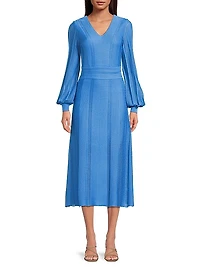 V-Neck Pointelle Knit Midi-Dress