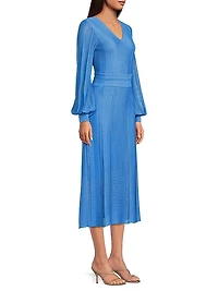V-Neck Pointelle Knit Midi-Dress