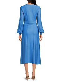 V-Neck Pointelle Knit Midi-Dress