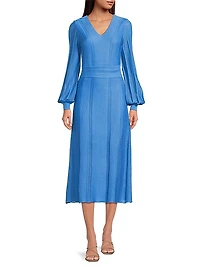 V-Neck Pointelle Knit Midi-Dress