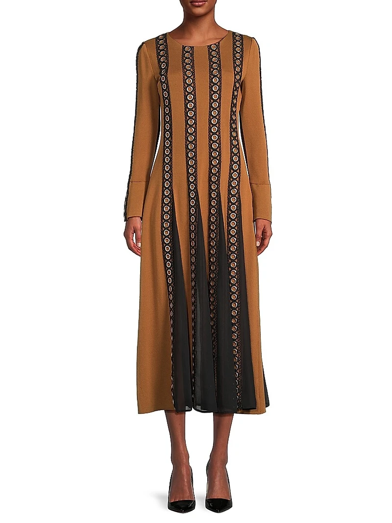 Embellshed Paneled Mesh Maxi Dress