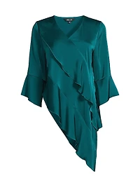 Asymmetrical Ruffle Charmeuse Blouse