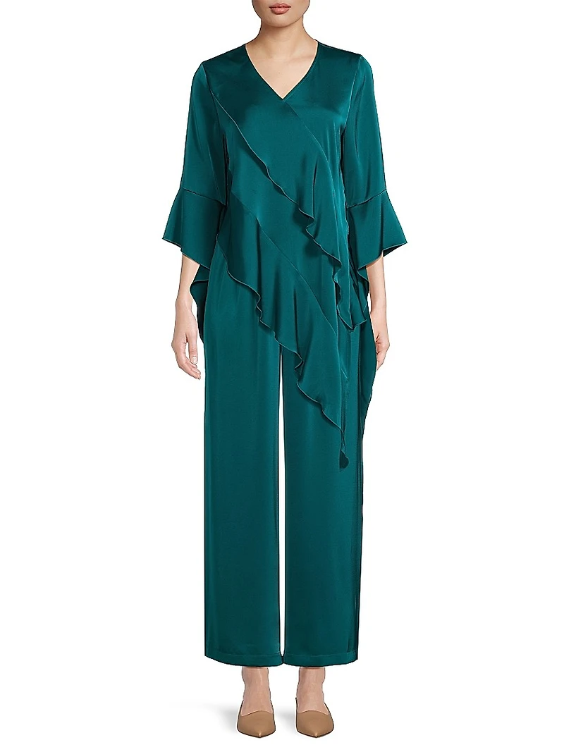 Asymmetrical Ruffle Charmeuse Blouse