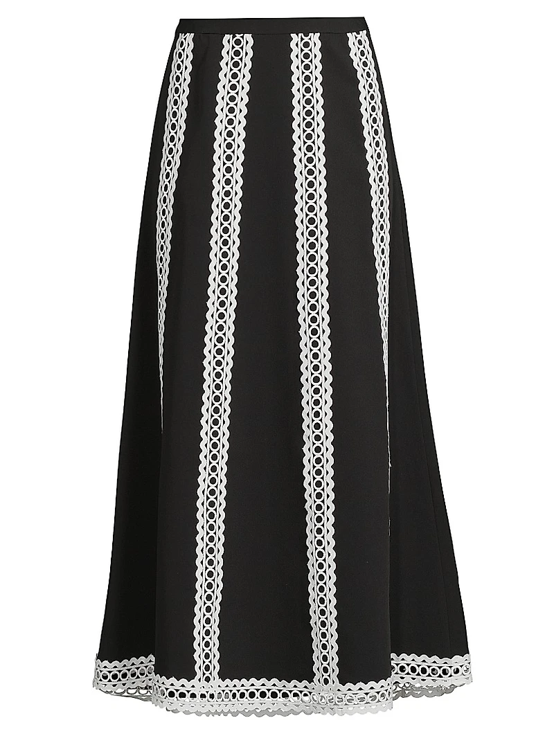 Contrast Lace & Twill Midi Skirt