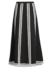 Contrast Lace & Twill Midi Skirt