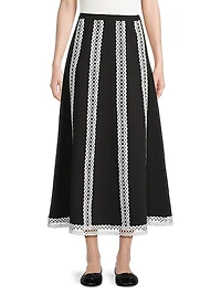 Contrast Lace & Twill Midi Skirt