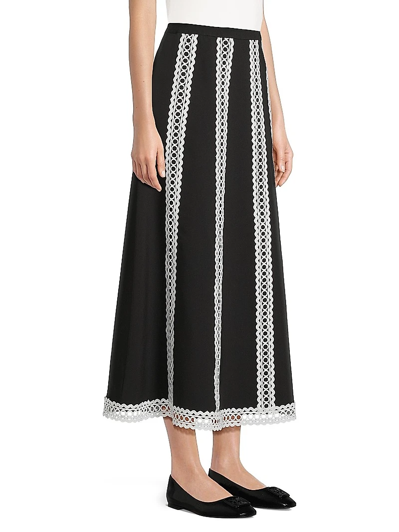 Contrast Lace & Twill Midi Skirt