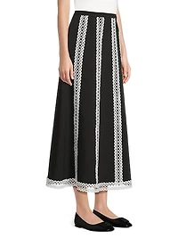 Contrast Lace & Twill Midi Skirt