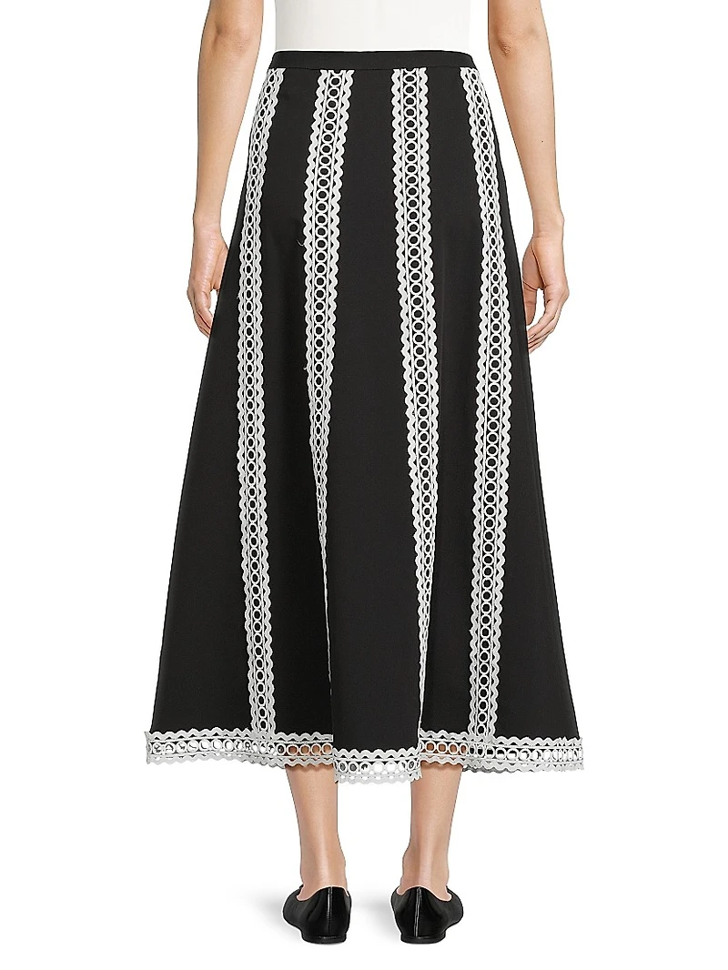 Contrast Lace & Twill Midi Skirt
