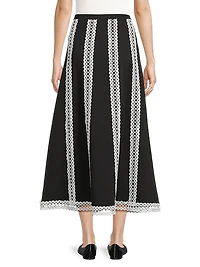Contrast Lace & Twill Midi Skirt