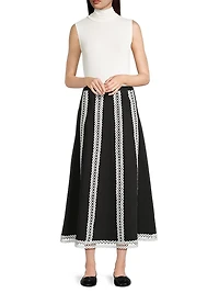 Contrast Lace & Twill Midi Skirt