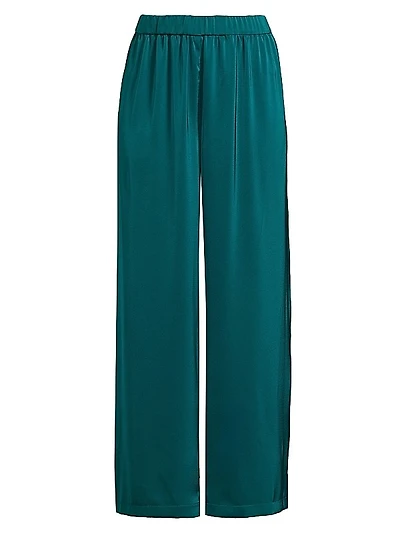 Pleated Charmeuse Wide-Leg Pants