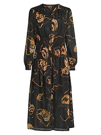 Geometric Chiffon Smocked Midi-Dress