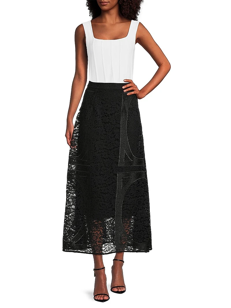 Textured Panel A-Line Maxi Skirt