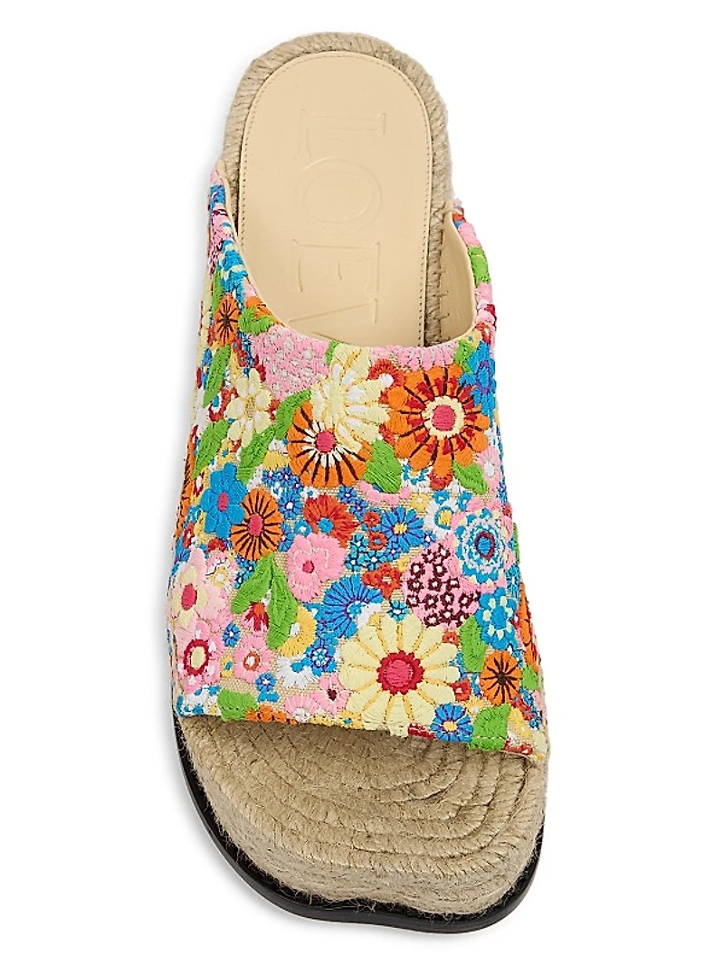 LOEWE x Paula's Ibiza Floral-Embroidered Canvas Espadrille Sandals