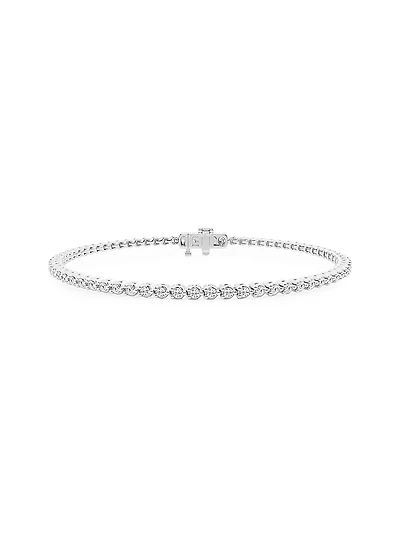 Platinum & Round Lab-Grown Diamond -Prong Tennis Bracelet/- TCW