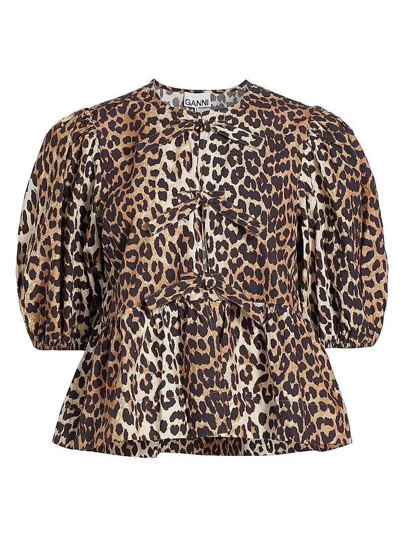 Leopard Poplin Peplum Blouse