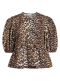Leopard Poplin Peplum Blouse