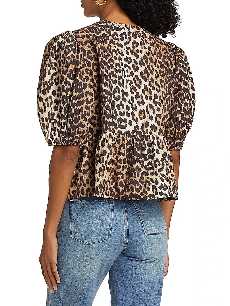 Leopard Poplin Peplum Blouse