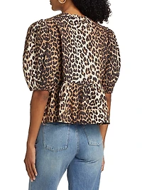 Leopard Poplin Peplum Blouse