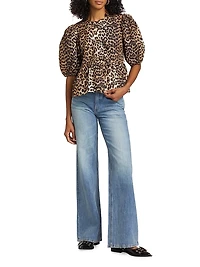 Leopard Poplin Peplum Blouse