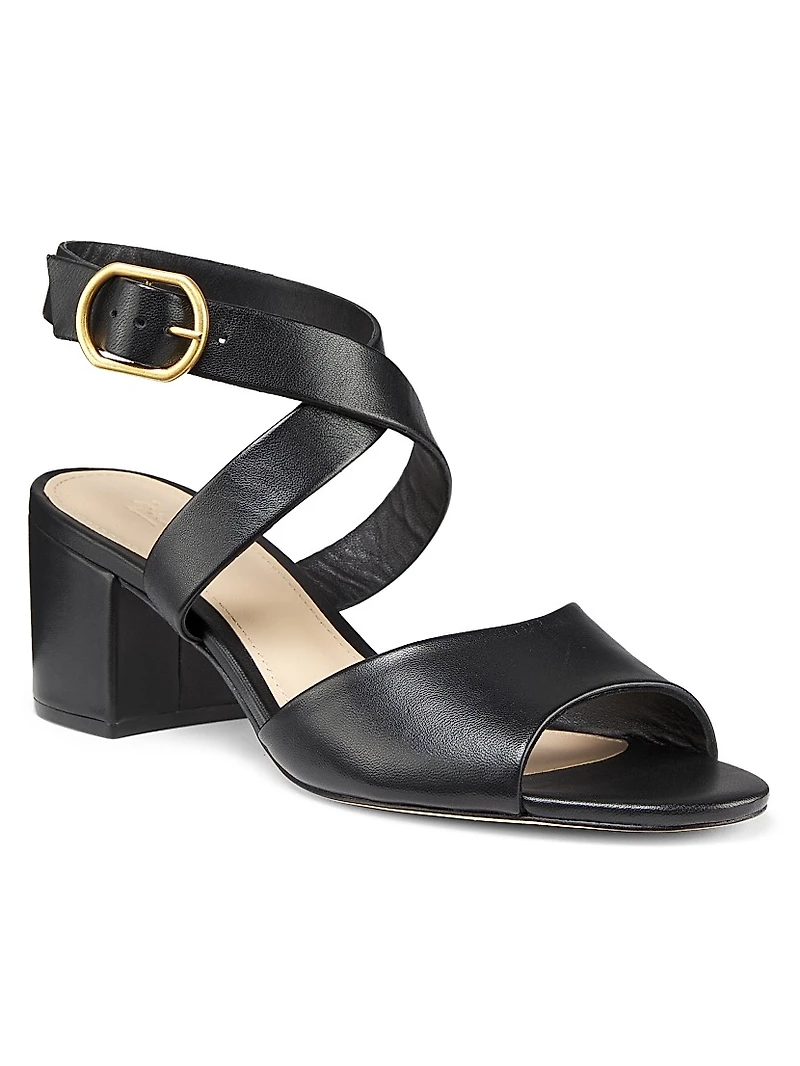 Buckled Leather Block Heel Sandals