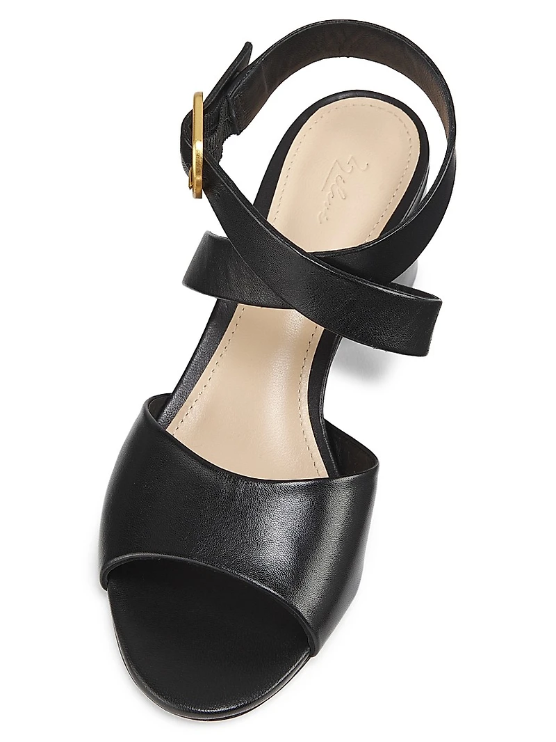 Buckled Leather Block Heel Sandals