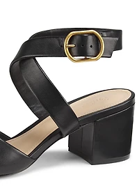 Buckled Leather Block Heel Sandals