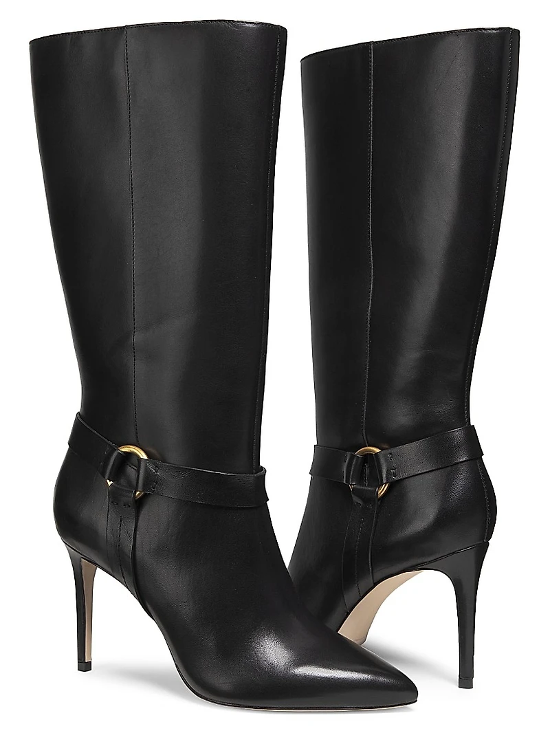 90MM Ring-Detailed Stiletto Leather Boots