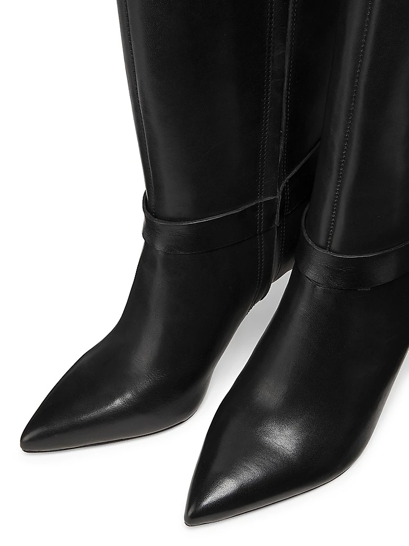 90MM Ring-Detailed Stiletto Leather Boots